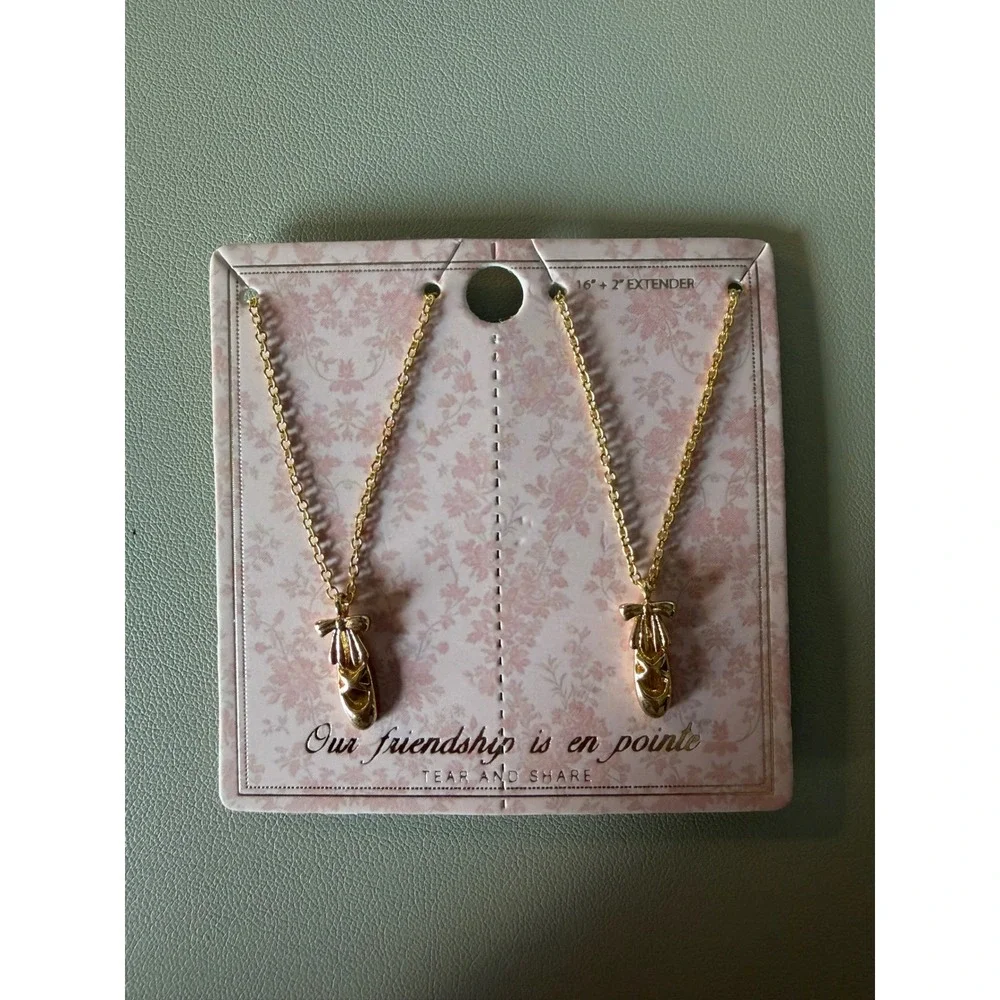Kids Gold Ballet Slipper Friendship Necklace Set 2pc Best Friend Balletcore Gift